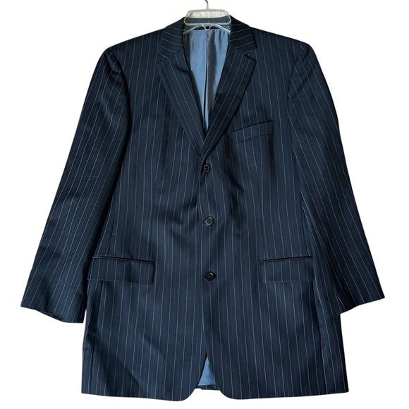 Hugo Boss Rossellini Cinemau Wool Jacket Sport Coat Men's 44L BlackPinstripe‎